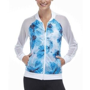 Fabletics Floral Mesh Sleeve Watercolor Flower Windbreaker Jacket